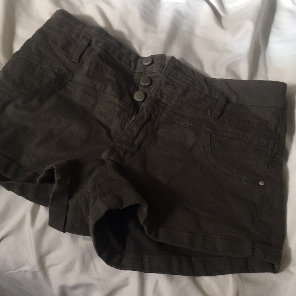Olive denim shorts high waisted